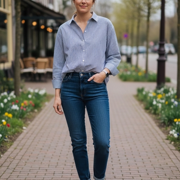 Nine West Navy and White Striped Shirt - Picture 2 of 15
